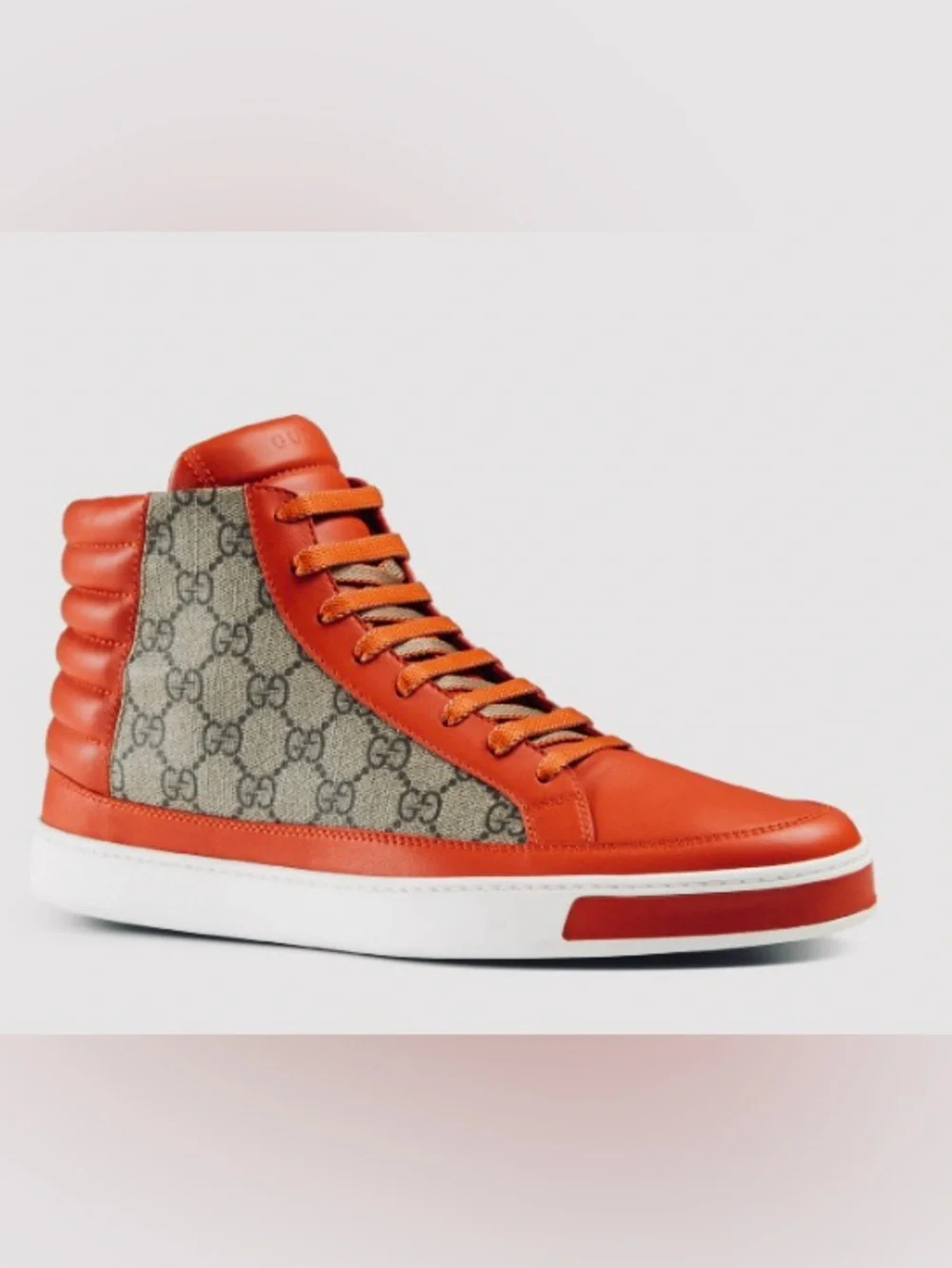 Rare Gucci Men’s Orange Leather & GG Canvas High-Top Sneakers